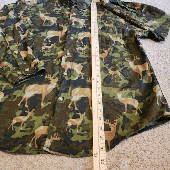 Woolrich Camo Deer Print Shirt Mens L Olive Green Button Long Sleeve Hunting - Picture 7 of 11